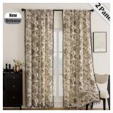 F-CHU Boho Curtains for Living Room 96 Inch Length French Country Floral Drapes Farmhouse Rustic Vintage Window Curtain Panels for Bedroom Chic Cotton Linen Closet Curtains 2 Panel