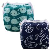 ALVABABY Baby Swim Diapers 2pcs Reuseable Washable & Adjustable for Swimming Lesson & Large Size Baby Boy ZSW18-21