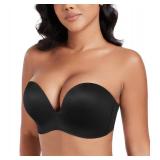 DotVol Women Strapless Push Up Bra Custom Lift Invisible Wing Shape Anti-Slip Wirefree Bra(Wing Pure Black,32DD)