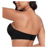 DotVol Women Strapless Push Up Bra Custom Lift Invisible Wing Shape Anti-Slip Wirefree Bra(Wing Pure Black,32DD)