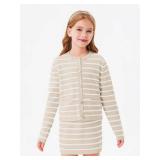 Haloumoning Girls Fall 2 Piece Outfits Striped Button Down Cardigan and Skirt Sets with Pockets 5-14 Years