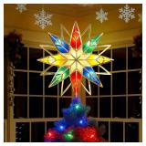 Christmas Tree Topper, 11.8 Inch Lighted Tree Topper with 10 Multicolor LEDs, Durable Metal and Plastic, Includes 1pc Spare Fuse and 2pcs Replacement Bulbs (Clamp/Pole Mount)