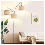 Dimmable Floor Lamp - 3 Lights Arc Floor Lamps for Living Room, 1000LM Modern Tall Standing Lamp With Beige Shades & Heavy Base, Mid Century Tree Floor Lamp for Bedroom Office, 3 LED Bulbs Included