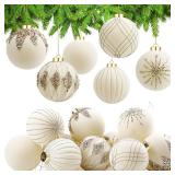 Liliful 12 Pcs 4 Inch Large Velvet Christmas Balls Ornaments Set Flocked Tree Balls Luxury Velvet Christmas Hanging Ornaments for Xmas Tree Party Wedding Home Decor(White)