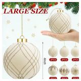 Liliful 12 Pcs 4 Inch Large Velvet Christmas Balls Ornaments Set Flocked Tree Balls Luxury Velvet Christmas Hanging Ornaments for Xmas Tree Party Wedding Home Decor(White)