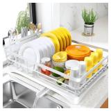 SNTD Dish Drying Rack for Kitchen Counter - Large Dish Rack with Drainboard, Rustproof Dish Drainer with Utensil Holder for Sink, White
