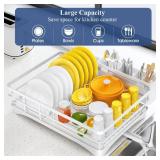 SNTD Dish Drying Rack for Kitchen Counter - Large Dish Rack with Drainboard, Rustproof Dish Drainer with Utensil Holder for Sink, White