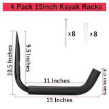 Vahodegn Kayak Steel Storage Rack, 4 Pack Canoe Wall Mount Hooks, 15Inches Snowboard Hanger, 100 LB Capacity