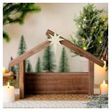 Wesiti Christmas Wooden Nativity Manger Wood Nativity Scene with Roof Star 14.5 x 10.5