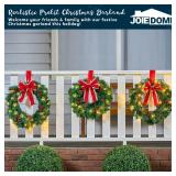 JOIEDOMI 3 Pack 19 Christmas Wreaths with Bow Pre-Lit Artificial with 20 Warm Lights Cordless for Home Front Door Wall Xmas Indoor Outdoor Christmas Decorations Window Door Wreath, Battery Operated