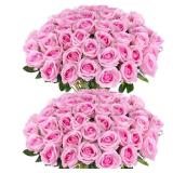 Hananona Artificial Roses in Bulk, Fake Silk Pink Roses Realistic Roses for Wedding Centerpieces Flower Arrangement Home Decor (Pink)