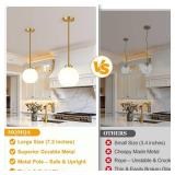 2 Pack 7.2-Inch Globe Pendant Lights, Mid Century Gold Pendant Light Fixtures, Globe Pendant Lights Kitchen Island with Milk Glass Shade Adjustable Hanging Fixture for Dining Room (Bulbs not Included)
