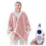 Westinghouse Wearable Heated Throw Blanket, Electric Heated Wrap Poncho Shawl with Pockets, 6 Heating Levels & 2 to 10 Hours Time Settings, 50 x 60 Inch, Pink