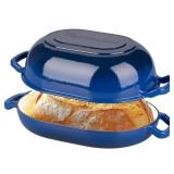 VORRINGARD Enameled Cast Iron Sourdough Bread Oven, Dutch Oven, Loaf Cast Iron Bread Pan for Homemade Bread Baking, Meatloaf Pan with Lid, 7QT, Blue