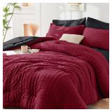 HYMOKEGE Red & Black Full Size Comforter Sets Seersucker 7 Pieces, All Season Luxury Bed in a Bag for Bedroom, Bedding Set with Comforters, Sheets, Pillowcases & Shams