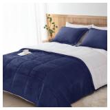 Seward Park Navy Blue Sherpa Comforter Set Twin XL Size, All Season Soft Warm Fleece Fall Blanket, Winter College Dorm Bedding