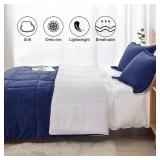 Seward Park Navy Blue Sherpa Comforter Set Twin XL Size, All Season Soft Warm Fleece Fall Blanket, Winter College Dorm Bedding