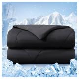 bedsmile Cooling Comforter Queen Size, Double-Sided Cold Tech Fabric Quilted Bed Comforters Cooling Blanket for Hot Sleepers, Breathable Lightweight Summer Bedding, All-Season Ice Blanket, Black