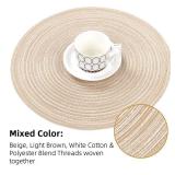 SHACOS Round Braided Placemats Set of 3 Round Table Mats for Dining Tables 15 inch Washable Kitchen Table Place Mats Indoor (Beige, 3)