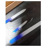 Glass Nail File - Mont Bleu Premium Set of 3 Crystal Nail Files in Pouch - Handmade Gifts - Best Glass Nail Files for Natural Nails - Washable Double Sided Nail File - Etched Nail Files