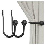 Hion Curtain Holdbacks Black 2pcs, Curtain Tiebacks Wall Mounted Curtain Hooks Holders for Drapes