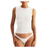 Eachyes Womens Double Lined Racerback Tank Tops Sleeveless High Neck Fitted Basic Shirts White Large