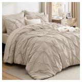 Bedsure King Size Comforter Set Beige - Bed in a Bag Bedding Set 7 Pieces, GentleSoft Pintuck Bed Set Gift for Family, Pinch Pleat Beige Comforter with Sheets, Pillowcases & Shams