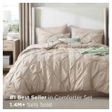 Bedsure King Size Comforter Set Beige - Bed in a Bag Bedding Set 7 Pieces, GentleSoft Pintuck Bed Set Gift for Family, Pinch Pleat Beige Comforter with Sheets, Pillowcases & Shams
