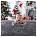 KICHOWUA 5x8 Grey Fluffy Fuzzy Area Rug for Bedroom, Soft Plush Washable Shag Carpet for Living Room,Gray Comfy Floor Non Slip Furry Shaggy Rugs for Kids Baby Boys Girls Nursery Teens College Dorm