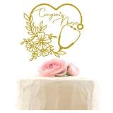 Congrats Nurse Cake Topper - Glitter Nursing BSN RN Graduation Cake Decor - Medical School Graduate Party Decorations Gold