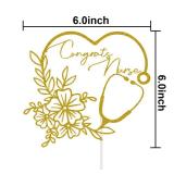 Congrats Nurse Cake Topper - Glitter Nursing BSN RN Graduation Cake Decor - Medical School Graduate Party Decorations Gold