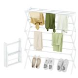 STARLATTA Foldable Drying Rack Clothing, 3-Tier Portable Clothes Drying Racks for Indoor & Outdoor, Anti-Rust Compact Laundry Rack Collapsible, White 28 D x 10 W x 35 H