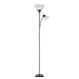 GLOBE Electric 67135 72 Torchiere Floor Lamp and Adjustable Reading Light, Matte Black, Frosted Shade, Dual Rotary Switch, 3-Step Dimming, Modern Lighting for Living Room or Office