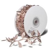 BASOKAN Rose Gold Leaves Ribbon for Wedding Party Home Decorations - 20 Yards - Leaf Trim Rope for Garland and DIY Crafts