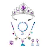 Carkno Mermaid Crown Jewelry Accessories for Girls Princess Dress Up Set Costume Kids Tiara Necklace Halloween Party Supplies MISSING EARRING
