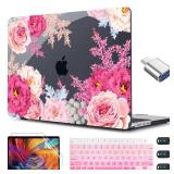 CISSOOK Laptop Cover, Hard Shell Case with Keyboard Cover for MacBook Air 13.6 inch M3 A3113 & M2 A2681, Gorgeous Flowers