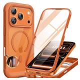 Miracase Magnetic for iPhone 17 Pro Case 6.3 [Compatible with MagSafe] Full-Body Phone Case with Built-in Glass Screen Protector & Camera Control,Drop Proof iPhone 17 Pro Cover, Orange