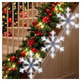 [Timer] Christmas Window Decorations, 3 Pack Snowflake Christmas Window Lights with Suction Cup, Hanging LED Battery Operated Xmas Lights Indoor Outdoor Xmas Tree Fireplace Home Party Decor - While