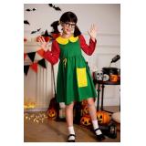 Kids Halloween 4 Pcs Long Sleeve La Chilindina Peter Pan Collar Green and Red Mini Dress 8 Years MISSING YELLOW BRACELETS