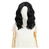 HUNIGIR Girls Black Wig kids Black Wig Short Wavy Middle Part Hair Heat Resistant Synthetic for Costume Cosplay Halloween