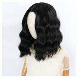 HUNIGIR Girls Black Wig kids Black Wig Short Wavy Middle Part Hair Heat Resistant Synthetic for Costume Cosplay Halloween