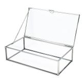 HighFree Vintage Glass Box with Lid - Clear Jewelry Glass Display Box Keepsake Box - Home Decor Decorative Box for Trinket Rings Bracelet (Silver, Medium)