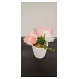 Pink Rose Artificial Flower Arrangement in White Pot - Retail: $15