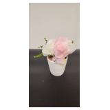 Pink Rose Artificial Flower Arrangement in White Pot - Retail: $15