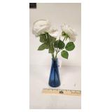 Cobalt Blue Glass Bud Vase with Artificial White Roses - Retail: $15