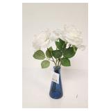 Cobalt Blue Glass Bud Vase with Artificial White Roses - Retail: $15
