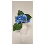 White Textured Ceramic Vase with Blue Hydrangea - Retail: $15