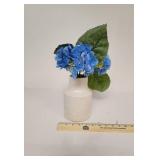 White Textured Ceramic Vase with Blue Hydrangea - Retail: $15