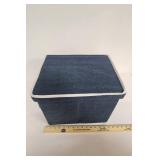 Navy Blue Fabric Storage 16in Box with White Trim - Retail: $12