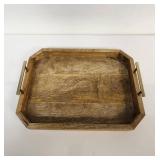 Hexagonal Wooden Serving Tray with Gold Handles - Retail: $45